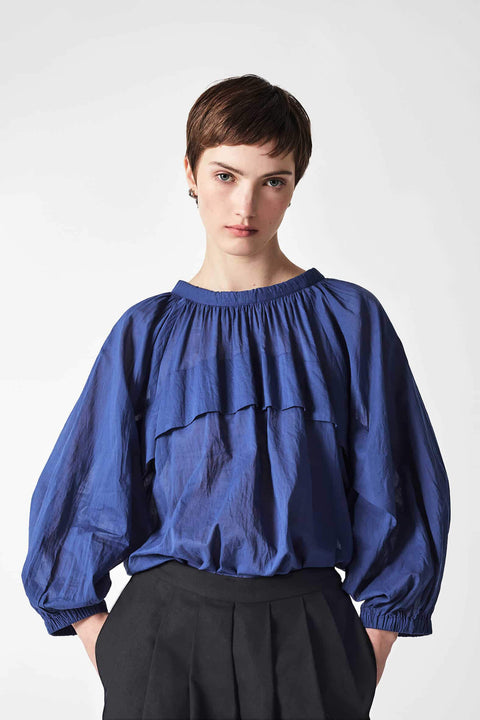 Julia Fong Sweet Devotion Reversible Blouse in Blue Cotton Voile