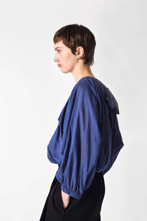 Julia Fong Sweet Devotion Reversible Blouse in Blue Cotton Voile