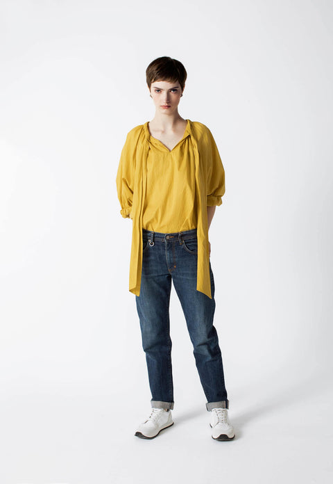 Julia Fong Sweet Devotion Reversible Blouse in Dandelion Yellow Cotton Silk