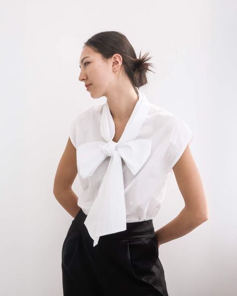 Julia Fong Promises Top White Bow Blouse