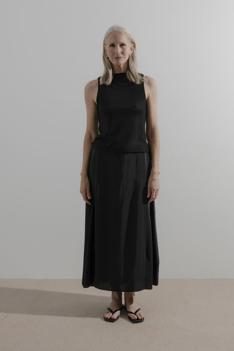 James Brown Drawn Skirt Black Silk Crepe De Chine