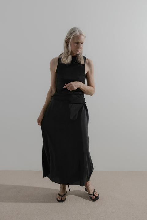 James Brown Drawn Skirt Black Silk Crepe De Chine