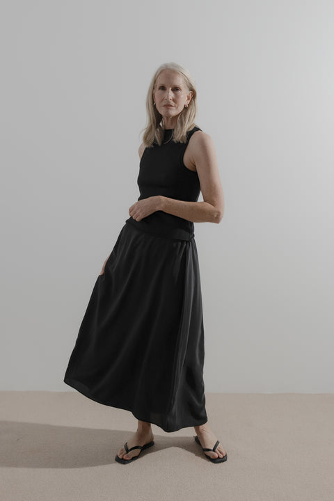 James Brown Drawn Skirt Black Silk Crepe De Chine