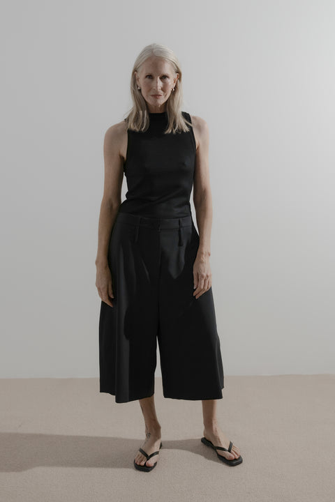 James Brown Long Line Wide Leg Shorts in Wool Suting