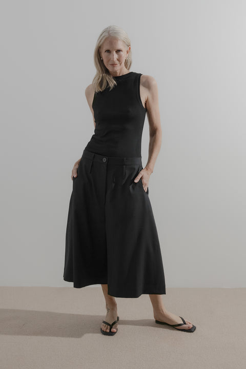 James Brown Long Line Wide Leg Shorts in Wool Suting