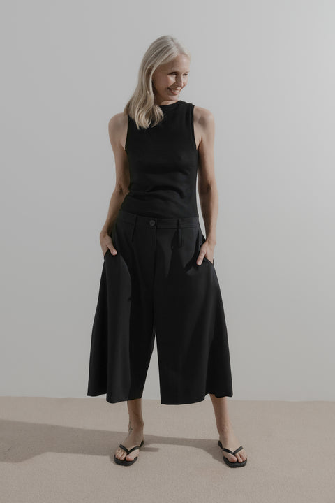 James Brown Long Line Wide Leg Shorts in Wool Suting