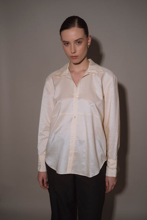 James Bush Cream Silk Panelled Shirt
