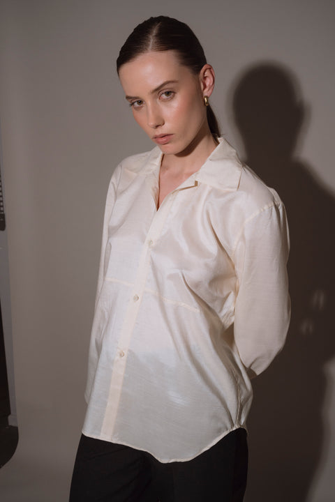 James Bush Cream Silk Panelled Shirt