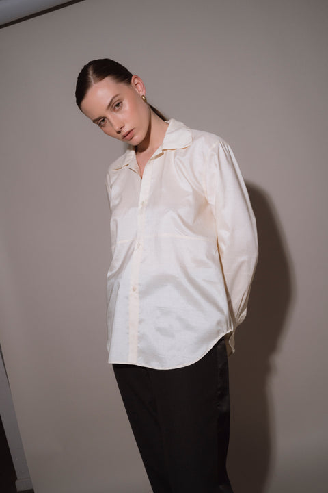 James Bush Cream Silk Panelled Shirt