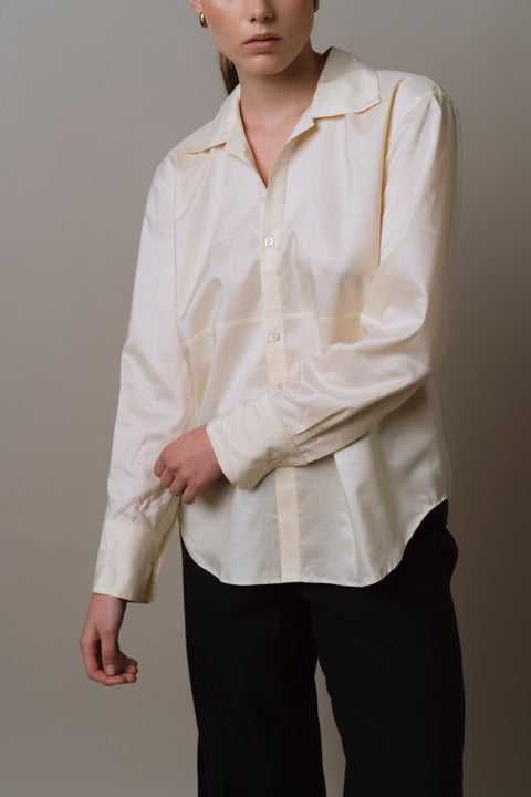 James Bush Cream Silk Panelled Shirt