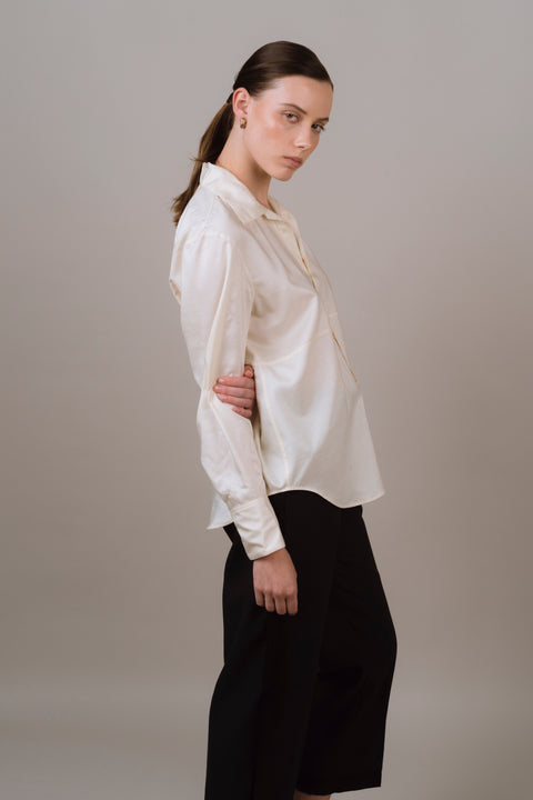 James Bush Cream Silk Panelled Shirt