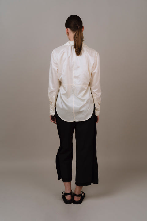 James Bush Cream Silk Panelled Shirt
