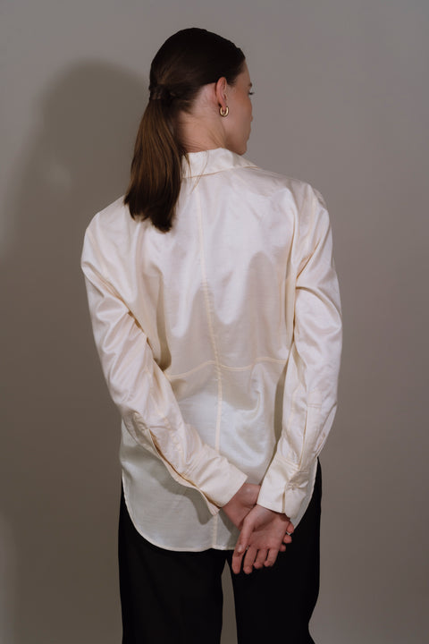James Bush Cream Silk Panelled Shirt