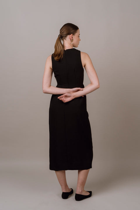 James Bush Tailored Drape Dress with High neck in Black