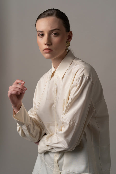 James Bush Cream Silk Plaid Shirt