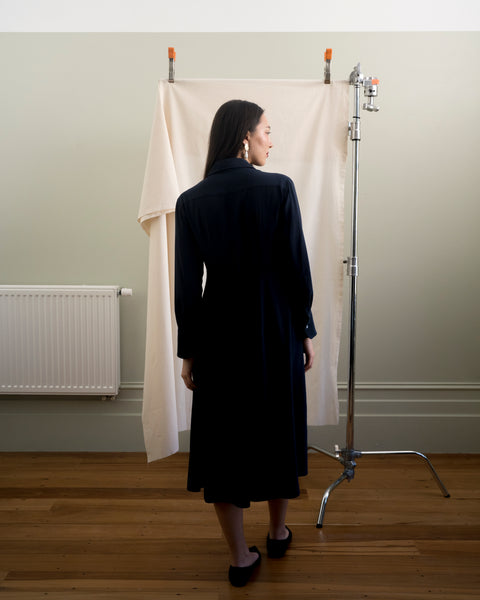 James Bush Navy Blue Twist Dress In Silk
