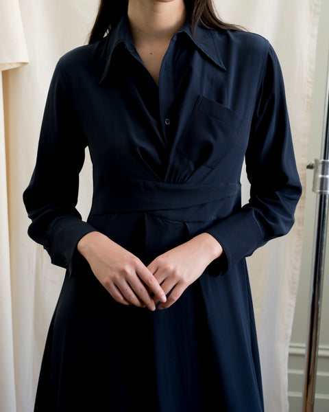 James Bush Navy Blue Twist Dress In Silk