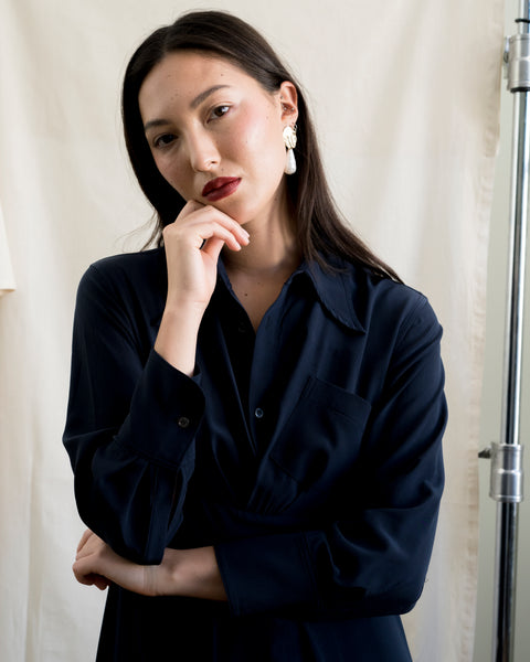 James Bush Navy Blue Twist Dress In Silk