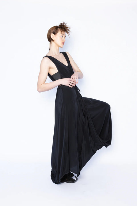 Lela Jacobs Many ways draped black silk dress