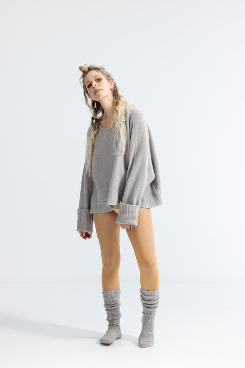 Lela Jacobs Ash Grey Silk Possum Merino Scoop Neck Jersey