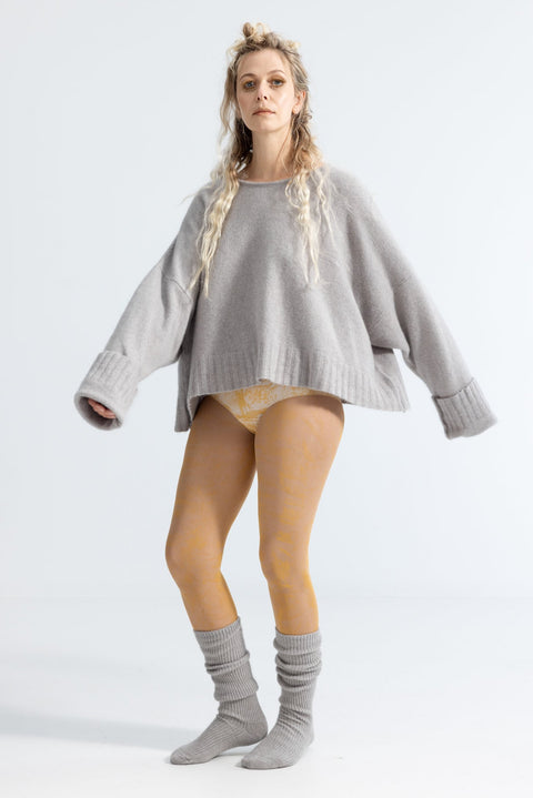 Lela Jacobs Ash Grey Silk Possum Merino Scoop Neck Jersey