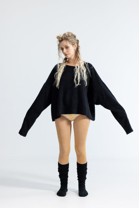 Lela Jacobs Black Possum Silk Merino Scoop Neck Jersey