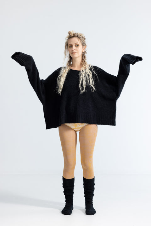 Lela Jacobs Black Possum Silk Merino Scoop Neck Jersey