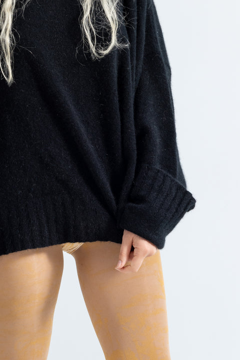 Lela Jacobs Black Possum Silk Merino Scoop Neck Jersey