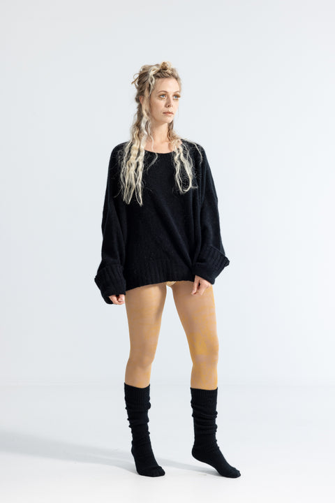 Lela Jacobs Black Possum Silk Merino Scoop Neck Jersey