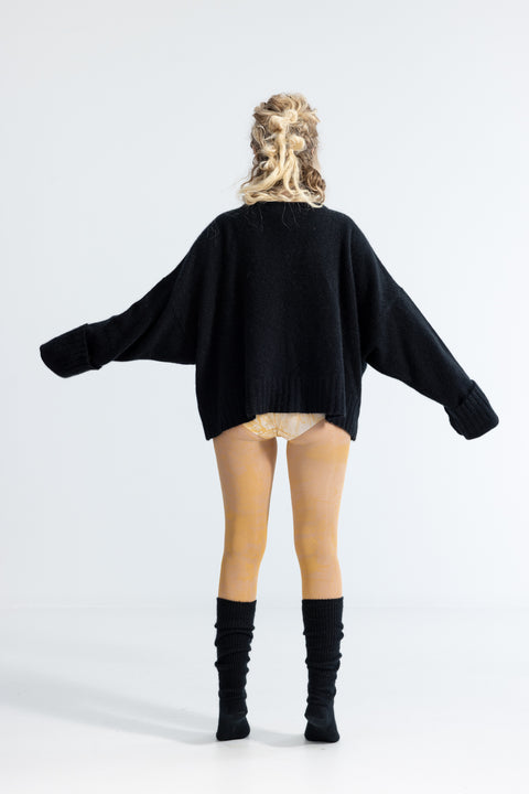 Lela Jacobs Black Possum Silk Merino Scoop Neck Jersey