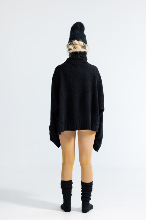 U Turtle Crop Black Possum Merino Turtleneck Jersey