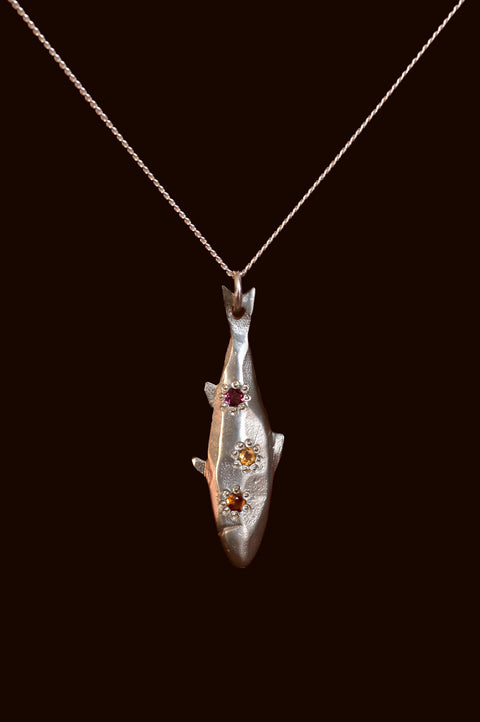 Camille Paloma Walton Medium Fish Necklace with Gem Stones
