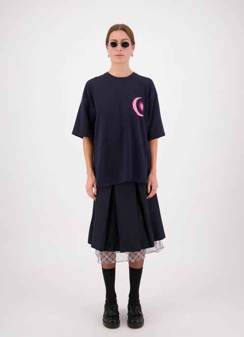 Daylight Moon Come with us navy blue and bright pink logo