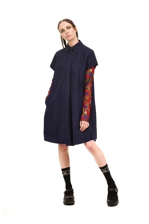 Nomd Navy Blue Grid Shirt Dress