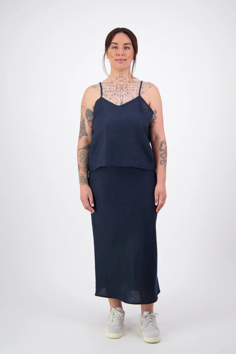 Papa Clothing Navy Blue Linen Skirt