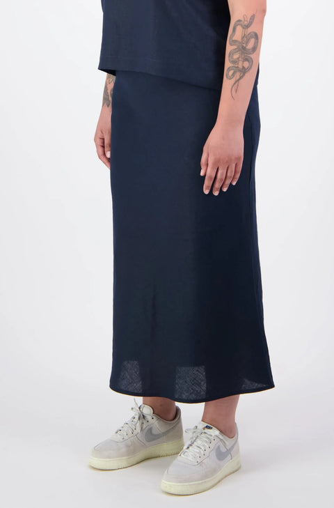 Papa Clothing Navy Blue Linen Skirt