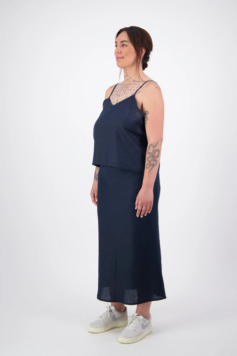 Papa Clothing Navy Blue Linen Skirt