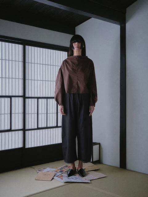 Otsu Wide Leg Black Jeans with white stitch