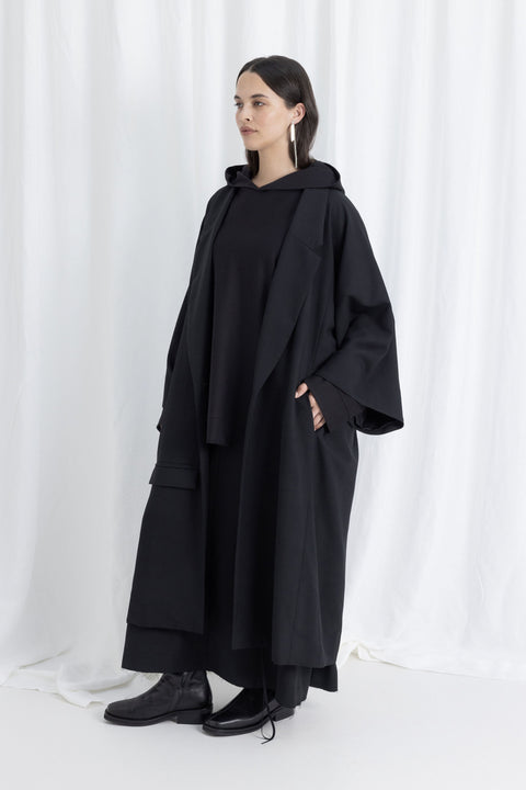 James Brown Black Wool Crepe Over Coat