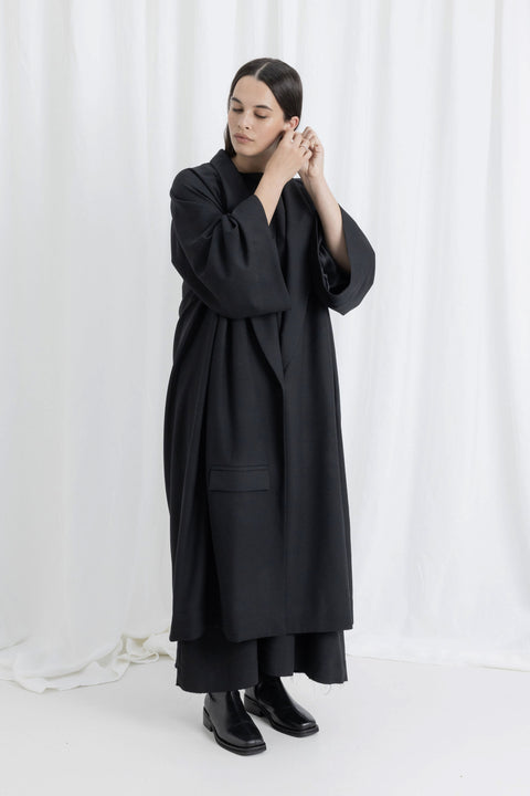 James Brown Black Wool Crepe Over Coat