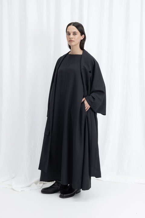 James Brown Black Wool Crepe Over Coat