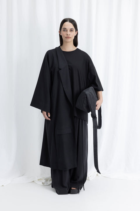 James Brown Black Wool Crepe Over Coat