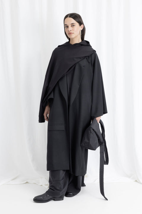 James Brown Black Wool Crepe Over Coat