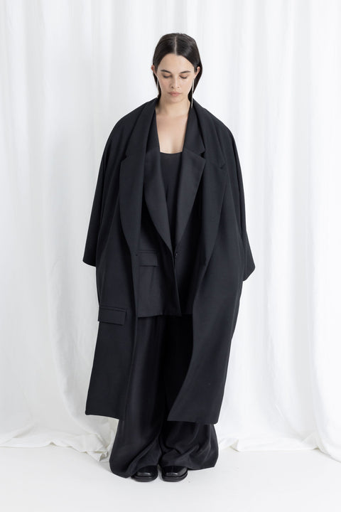 James Brown Black Wool Crepe Over Coat