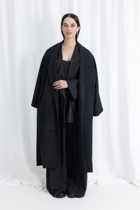 James Brown Black Wool Crepe Over Coat