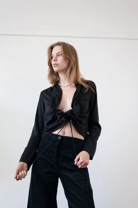 Ovna Ovich Black High Waisted Wide Leg Corduroy Pants
