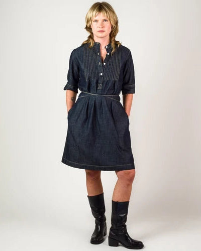 Duncan Mclean pintuck indigo denim dress