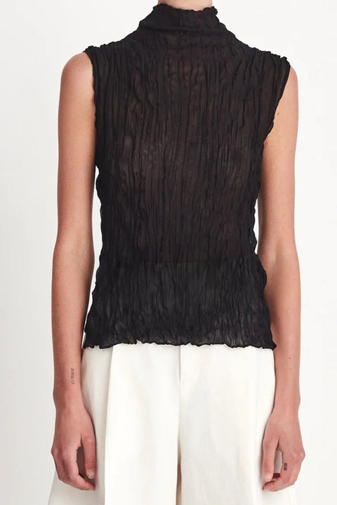 Rory Docherty Black Crushed Silk Sleeveless Turtle Neck