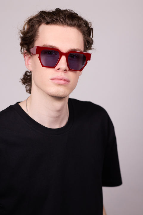 Age eyewear red framed sunglasses with blue lens