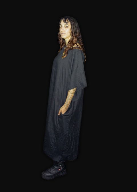 Black Linen Tunic Dress with Square neck